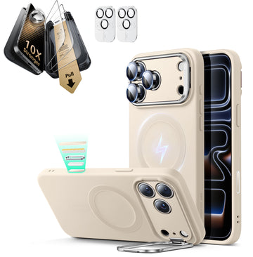 iPhone 17 Pro Max Bundle Cloud Soft Magnetic Case (Camera Control, Stash Stand) and Armorite Pro Screen Protector - Light Tan  Product type