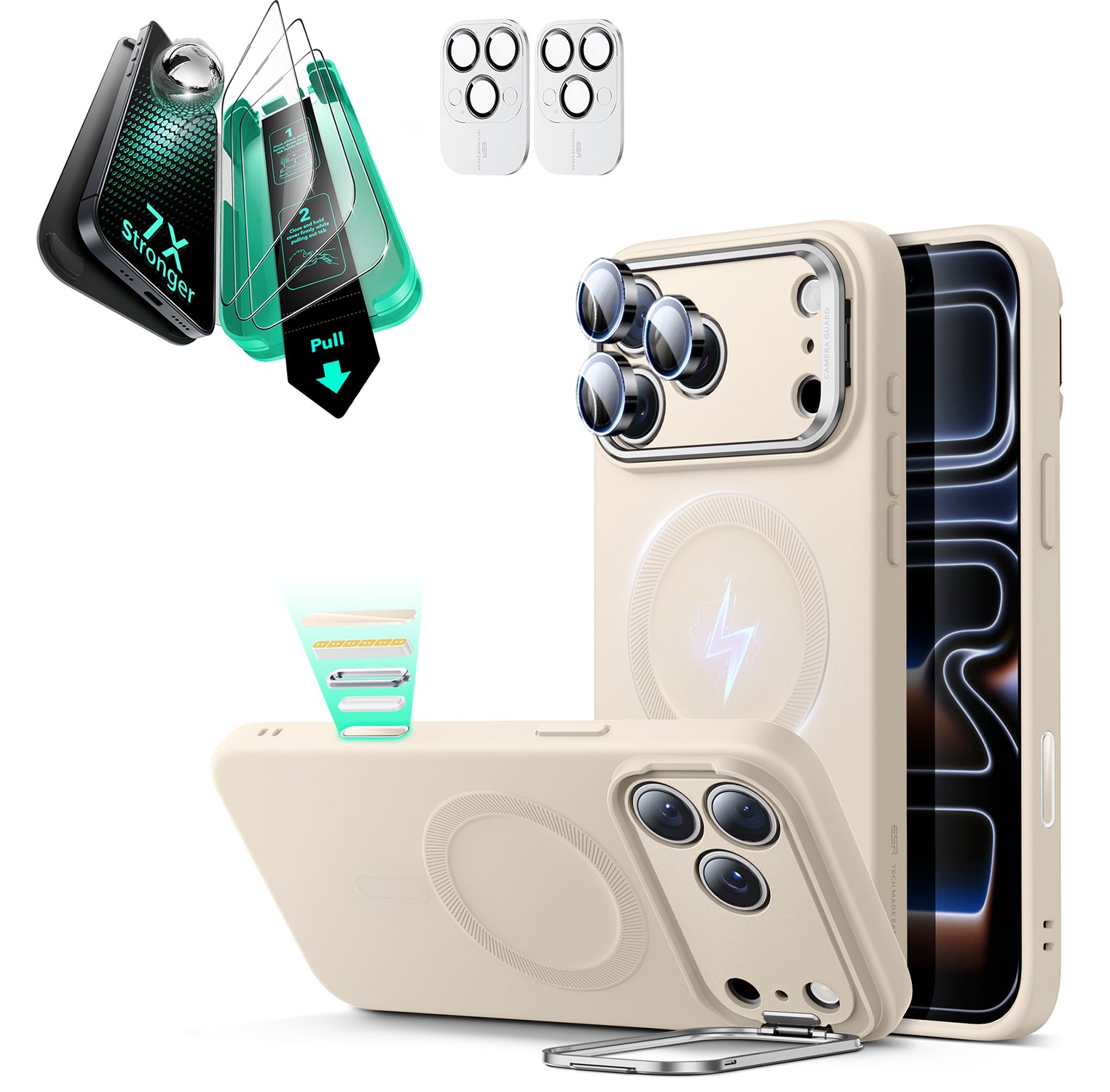 iPhone 17 Pro Cloud Soft Magnetic Case (Camera Control, Stash Stand) Armorite Protection Bundle - Light Tan  Product type