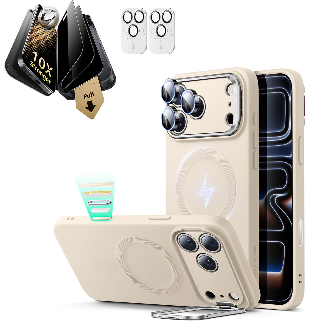 iPhone 17 Pro Bundle Cloud Soft Magnetic Case (Stash Stand) and Armorite Pro Privacy Screen Protector - Light Tan  Product type