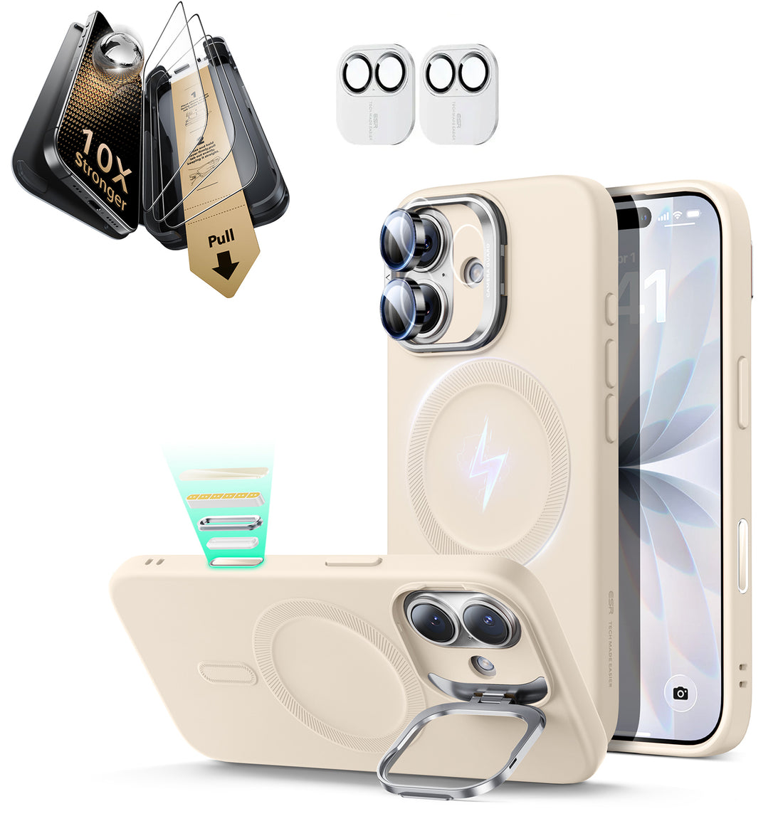 iPhone 17 Bundle Cloud Soft Magnetic Case (Camera Control, Stash Stand) and Armorite Pro Screen Protector - Light Tan  Product type