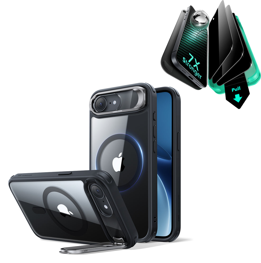iPhone 17e Bundle Classic Hybrid Magnetic Case (Stash Stand) & Armorite® Privacy Screen Protector - Clear Black  Product type