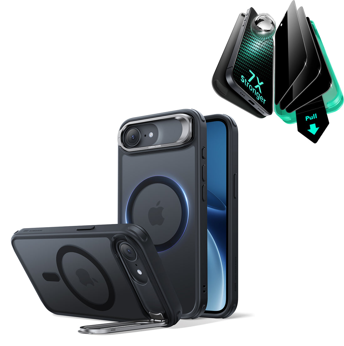 iPhone 17e Bundle Classic Hybrid Magnetic Case (Stash Stand) & Armorite® Privacy Screen Protector - Frosted Black  Product type