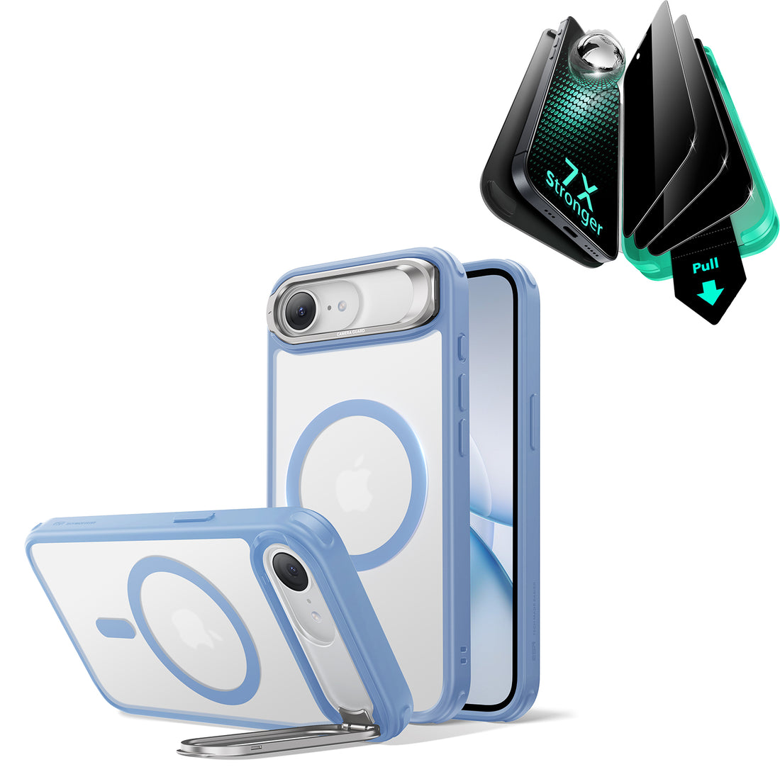 iPhone 17e Bundle Classic Hybrid Magnetic Case (Stash Stand) & Armorite® Privacy Screen Protector - Frosted Light Blue  Product type
