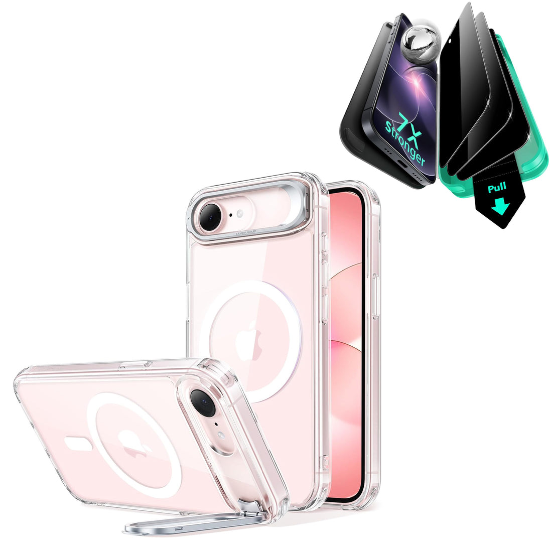 iPhone 17e Bundle Classic Hybrid Magnetic Case (Stash Stand) & Armorite® Privacy Screen Protector - Clear  Product type