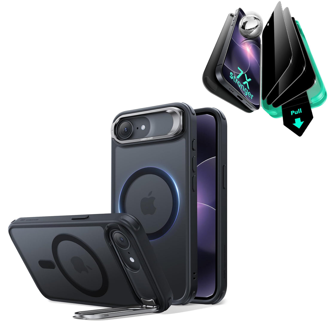iPhone 17e Bundle Classic Hybrid Magnetic Case (Stash Stand) & Armorite® Privacy Screen Protector - Frosted Black  Product type
