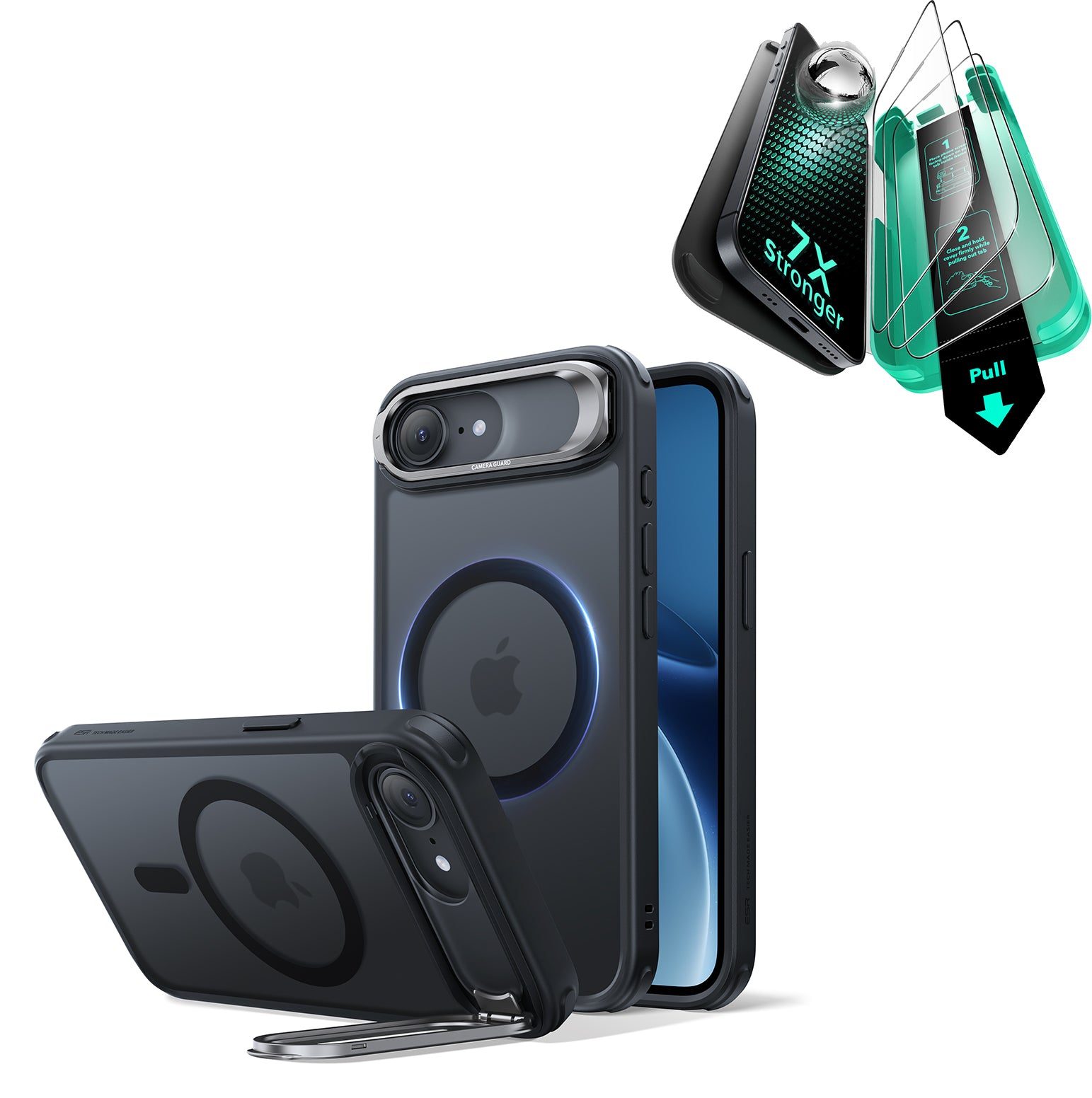 iPhone 17e Bundle Classic Hybrid Magnetic Case (Stash Stand) and Armorite® Screen Protector - Frosted Black  Product type