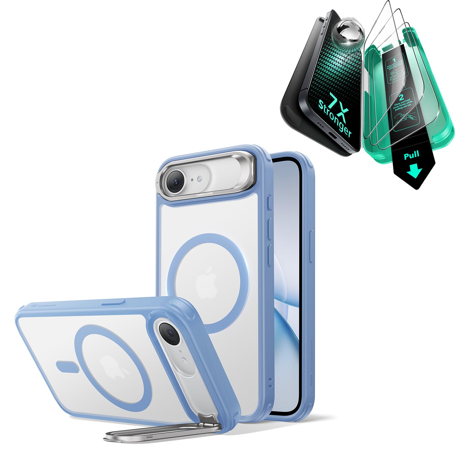 iPhone 17e Bundle Classic Hybrid Magnetic Case (Stash Stand) and Armorite® Screen Protector - Frosted Light Blue  Product type