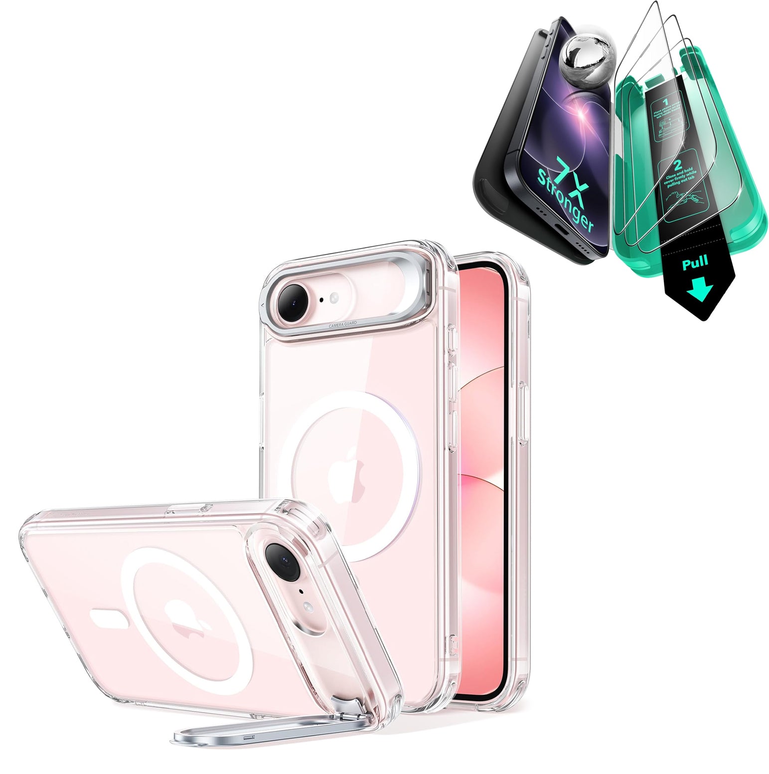 iPhone 17e Bundle Classic Hybrid Magnetic Case (Stash Stand) and Armorite® Screen Protector - Clear Black  Product type