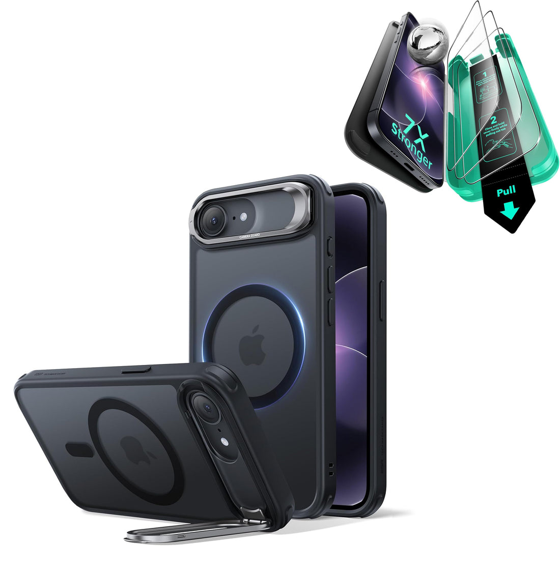 iPhone 17e Bundle Classic Hybrid Magnetic Case (Stash Stand) and Armorite® Screen Protector - Frosted Black  Product type