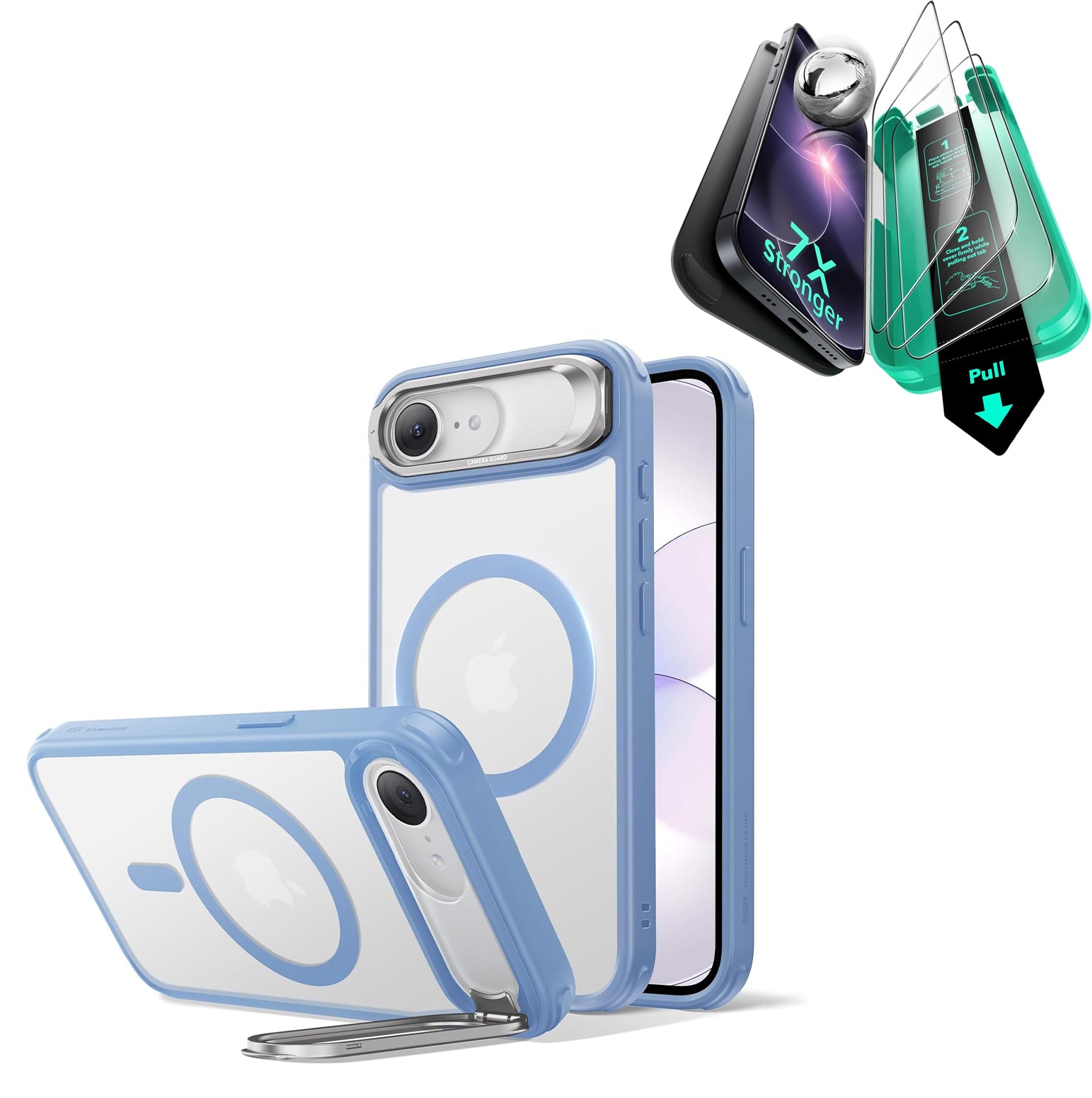 iPhone 17e Bundle Classic Hybrid Magnetic Case (Stash Stand) and Armorite® Screen Protector - Frosted Light Blue  Product type